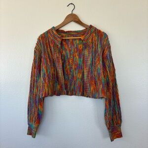 Multicolor Cropped Trendy Knit Cardigan